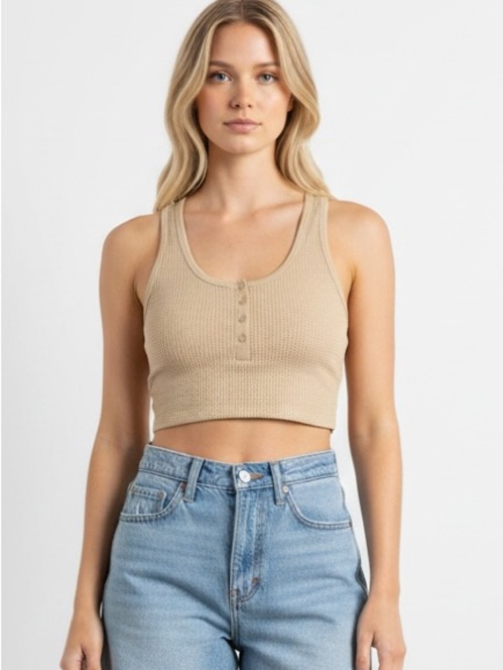OFFline by Aerie Henley Waffle Crop Top -
